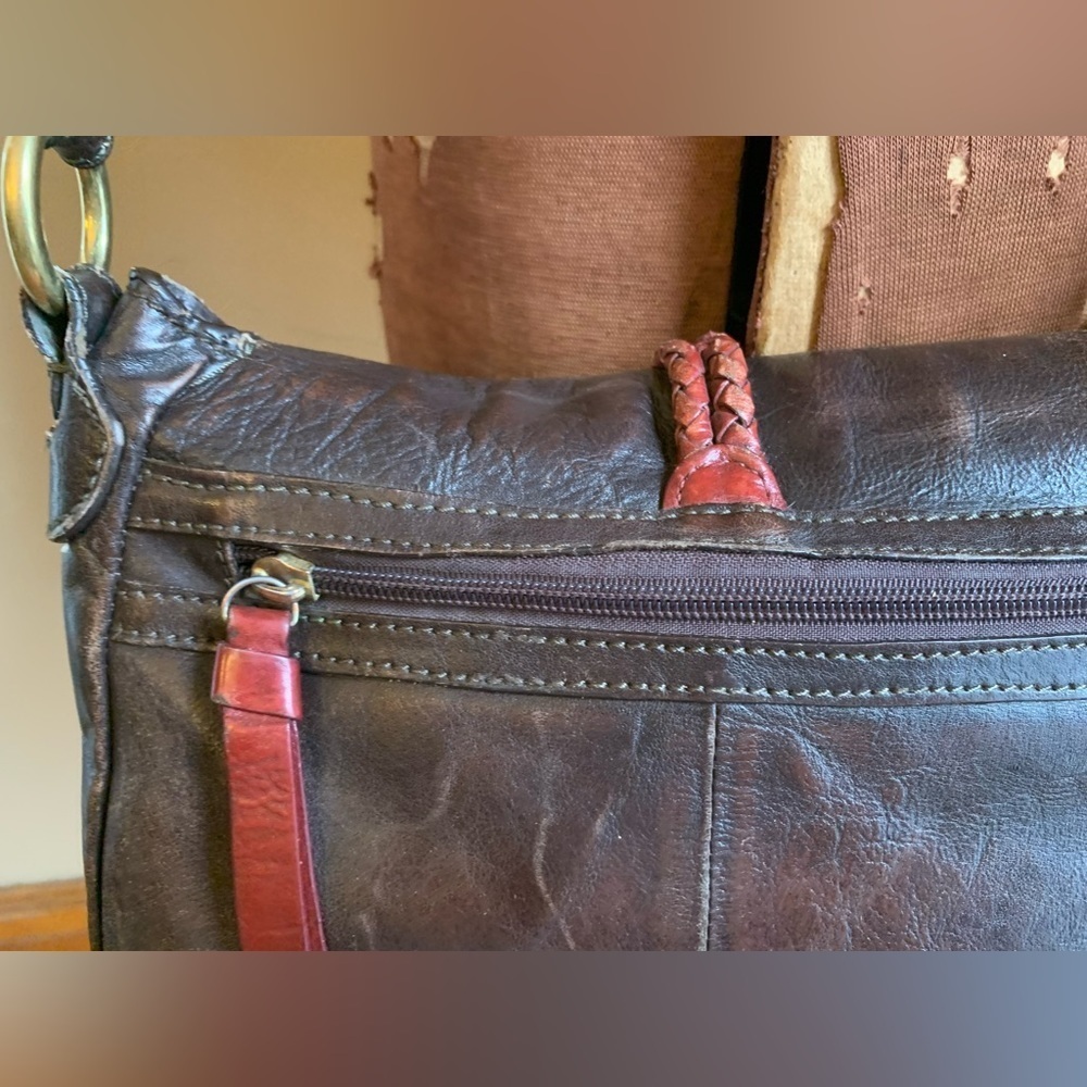 HideSign leather crossbody purse, distressed hippy boho, bohemian bag - Picture 10 of 16